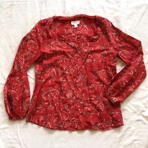 Talbots cotton silk flowy blouse red size S